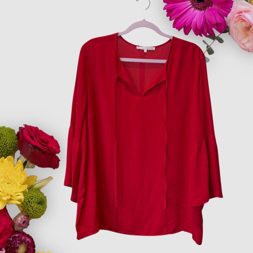 Violet + Claire Elegant Red Bell Sleeve Women's Pullover Tunic Top Blouse